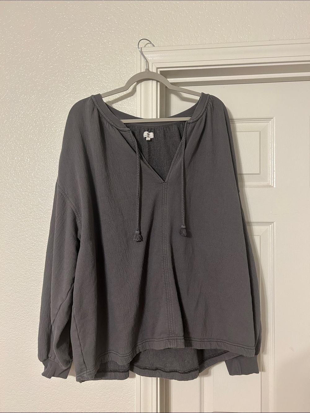 Aerie Slate Gray V-Neck Pullover Sweatshirt with Drawstring